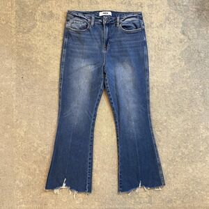 Mica Denim Jeans Womens 29 Blue Medium Wash High Rise Flare Raw Hem Stretch